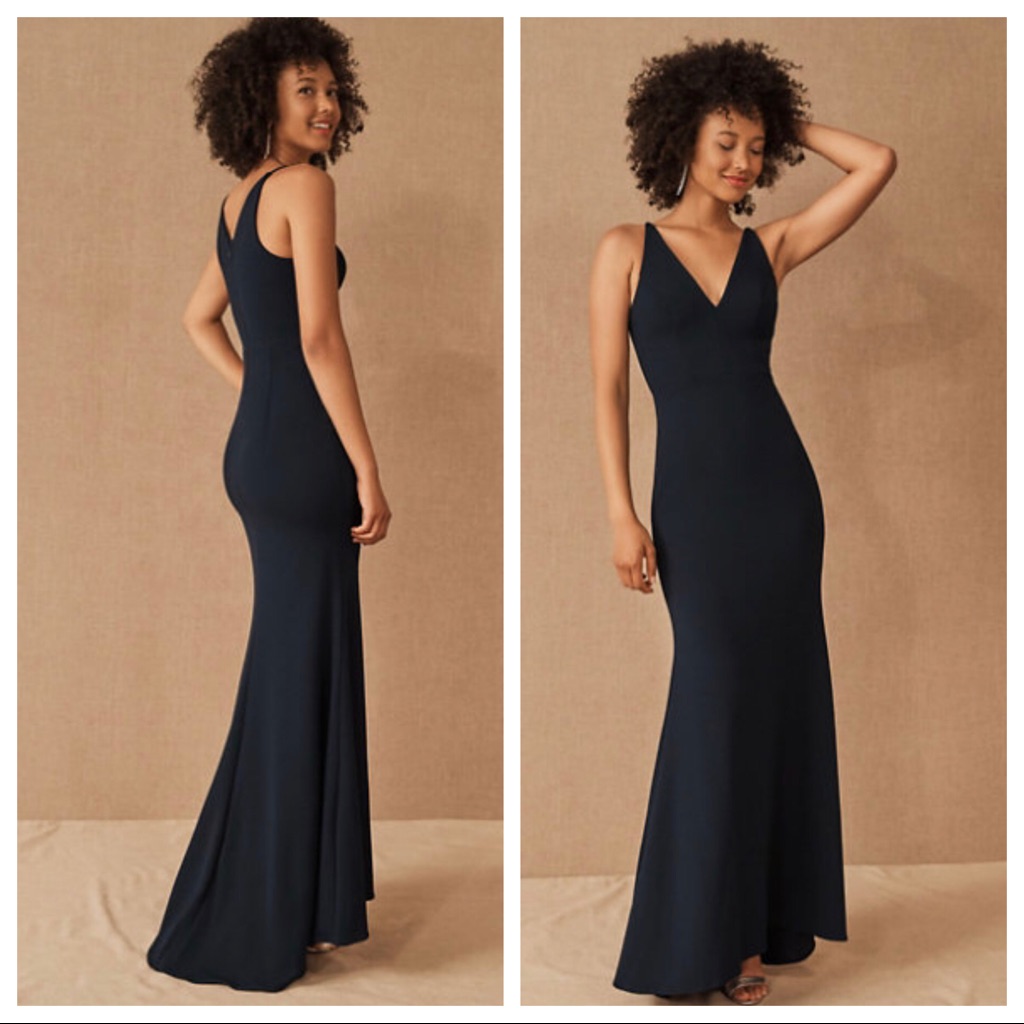 New Bhldn Jones V-Neck Crepe Maxi Dress Midnight Z425-1